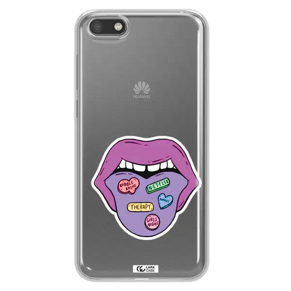 a purple lips with different colored hearts on it Huawei Y5 2018 Clear TPU Case