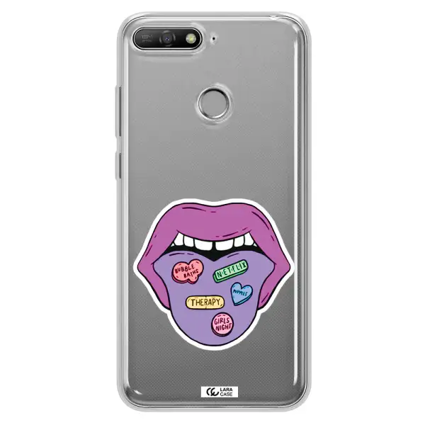 a purple lips with different colored hearts on it Huawei Y6 Prime 2018 Clear TPU Case