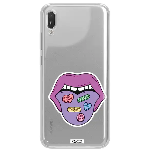 a purple lips with different colored hearts on it Huawei Y6 Pro 2019 Clear TPU Case