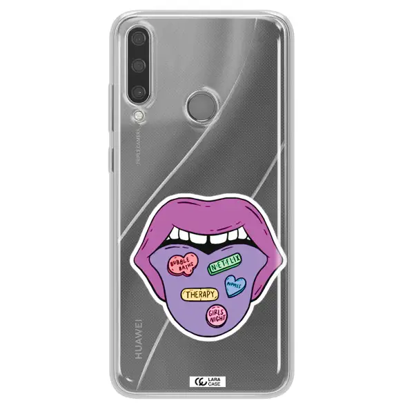 a purple lips with different colored hearts on it Huawei Y6P Clear TPU Case