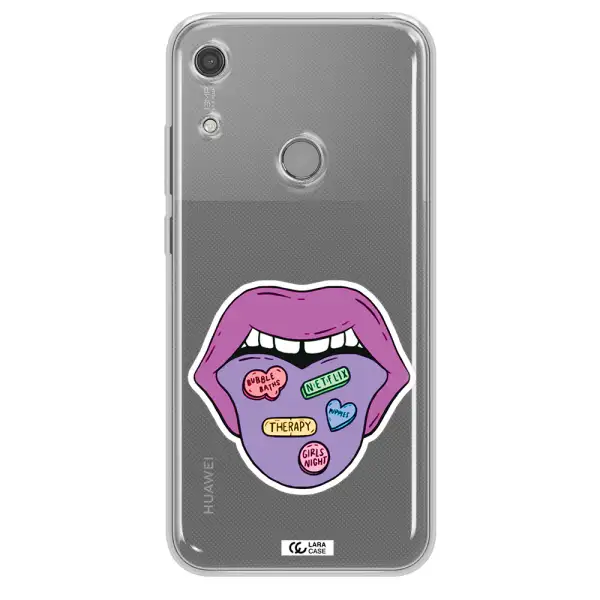 a purple lips with different colored hearts on it Huawei Y6S Clear TPU Case