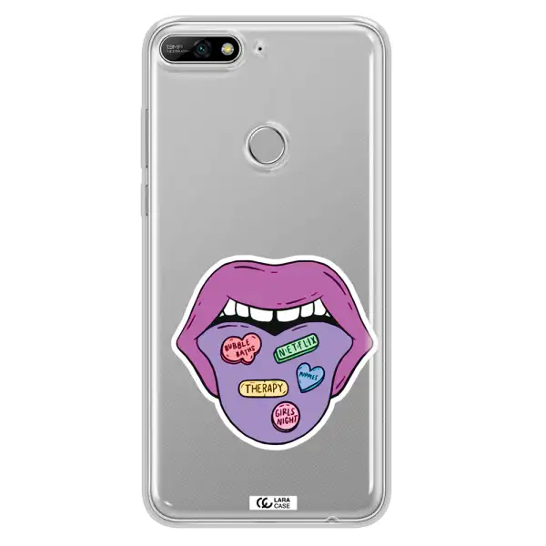 a purple lips with different colored hearts on it Huawei Y7 2018 Clear TPU Case