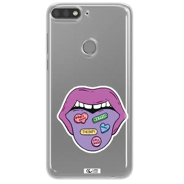 a purple lips with different colored hearts on it Huawei Y7 Prime 2018 Clear TPU Case