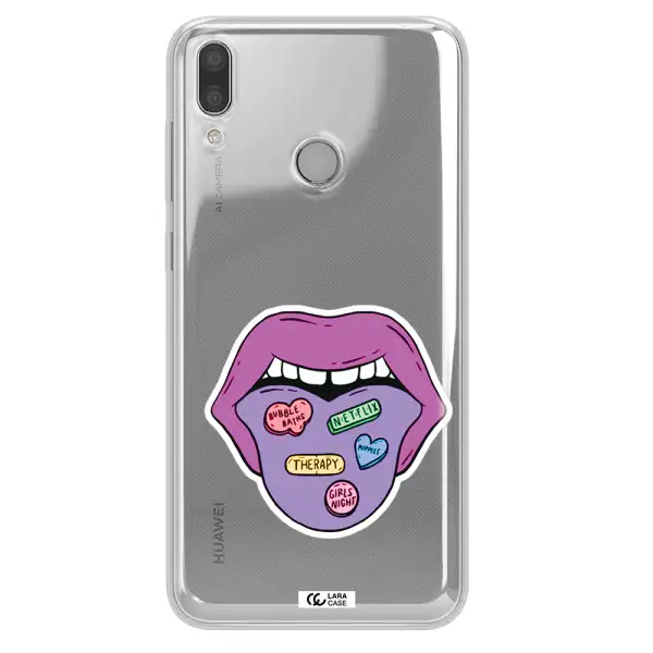 a purple lips with different colored hearts on it Huawei Y9 2019 Clear TPU Case