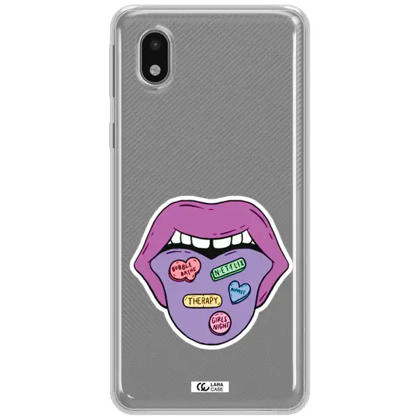 A Purple Lips With Different Colored Hearts On It Samsung A01 Core Clear Tpu Case