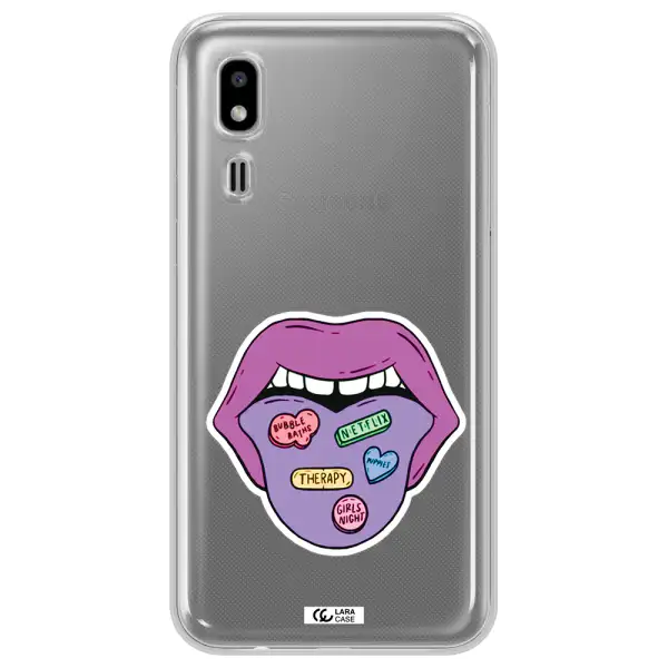 a purple lips with different colored hearts on it Samsung A2 Core Clear TPU Case