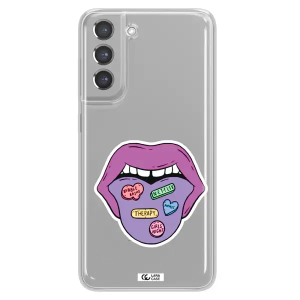 a purple lips with different colored hearts on it Samsung A21 Fe Clear TPU Case