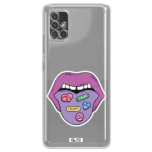 A Purple Lips With Different Colored Hearts On It Samsung A40S Clear Tpu Case