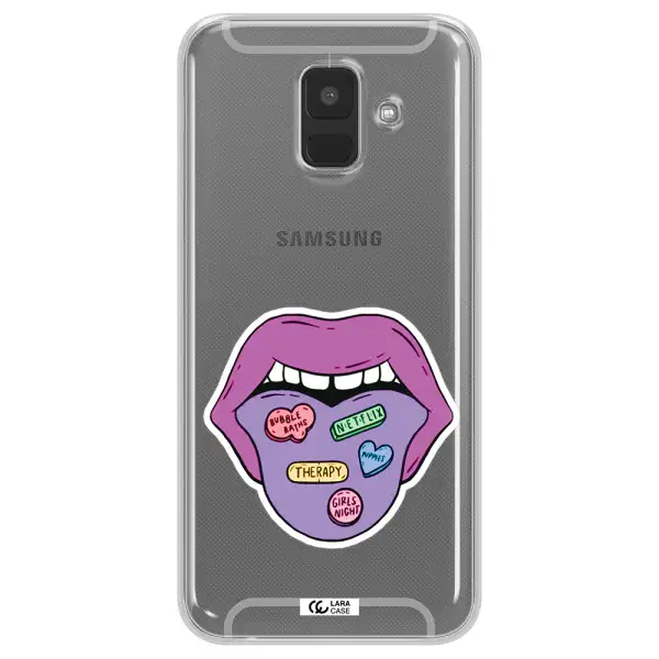 a purple lips with different colored hearts on it Samsung A6 Clear TPU Case