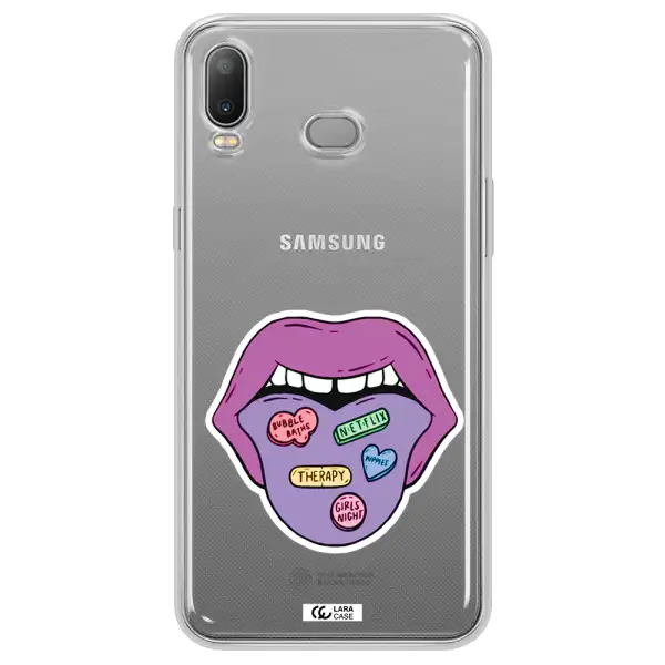 a purple lips with different colored hearts on it Samsung A6S Clear TPU Case