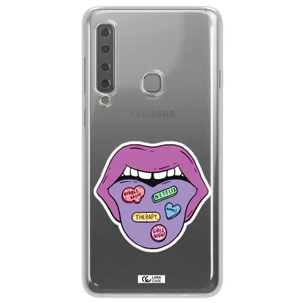 a purple lips with different colored hearts on it Samsung A9 2018 Clear TPU Case