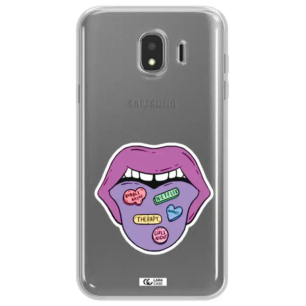 a purple lips with different colored hearts on it Samsung J4 Clear TPU Case