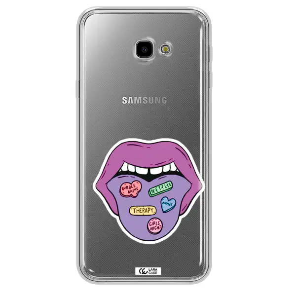 a purple lips with different colored hearts on it Samsung J4 Plus Clear TPU Case