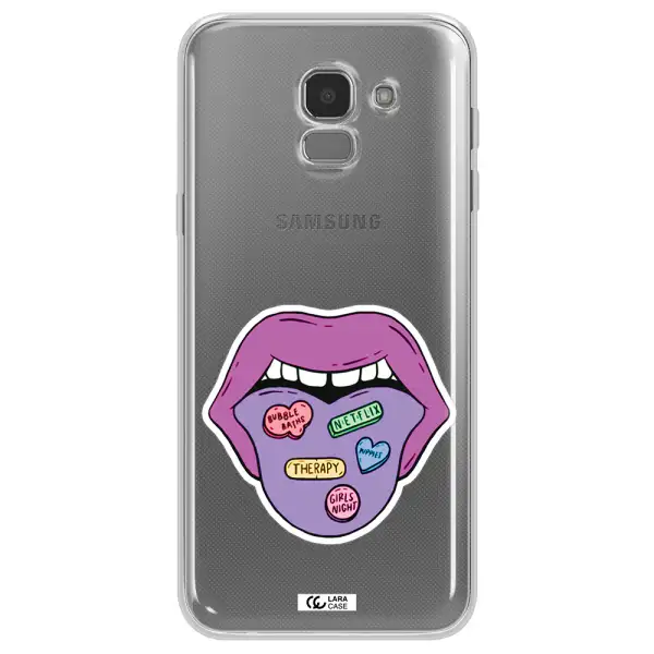 a purple lips with different colored hearts on it Samsung J6 Clear TPU Case