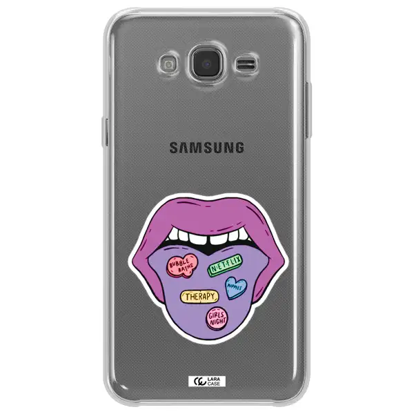 a purple lips with different colored hearts on it Samsung J7 Core Clear TPU Case