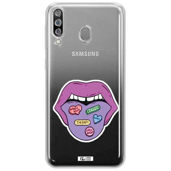 a purple lips with different colored hearts on it Samsung M30 Clear TPU Case