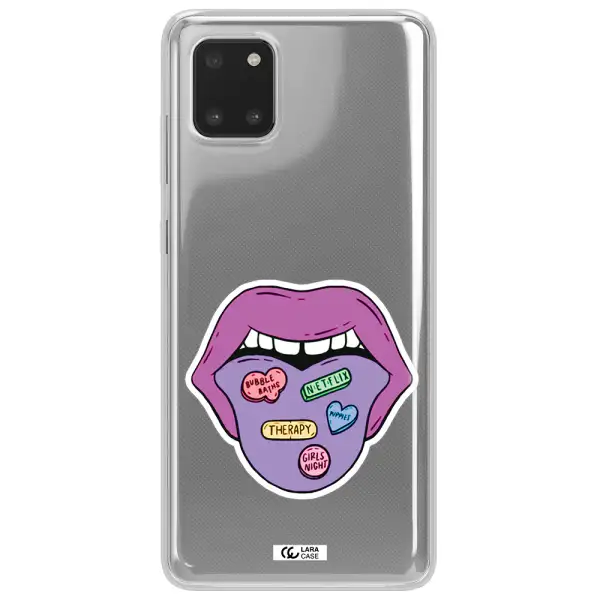 a purple lips with different colored hearts on it Samsung Note 10 Lite Clear TPU Case