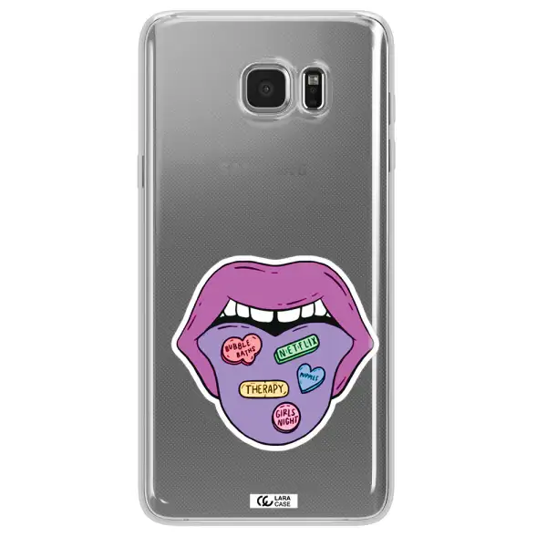 a purple lips with different colored hearts on it Samsung Note 5 Clear TPU Case