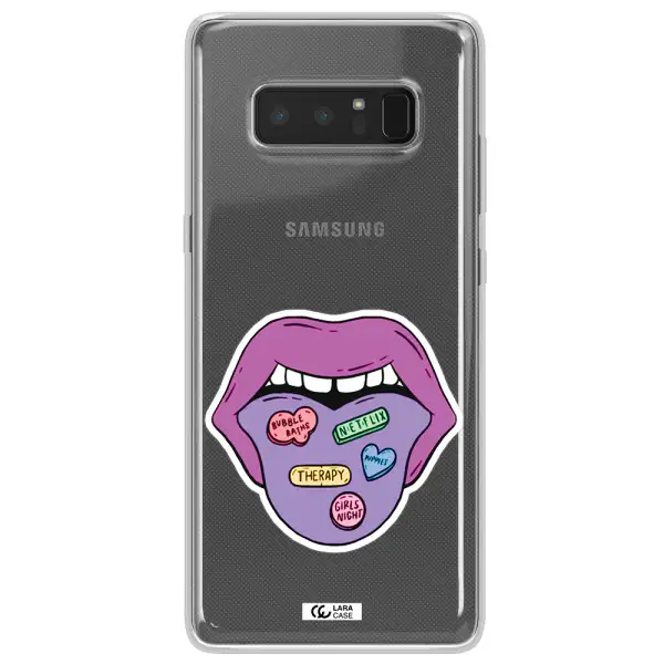 a purple lips with different colored hearts on it Samsung Note 8 Clear TPU Case
