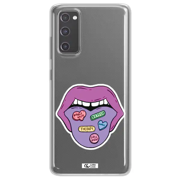 a purple lips with different colored hearts on it Samsung S20 Fe Clear TPU Case