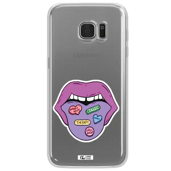a purple lips with different colored hearts on it Samsung S7 Edge Clear TPU Case