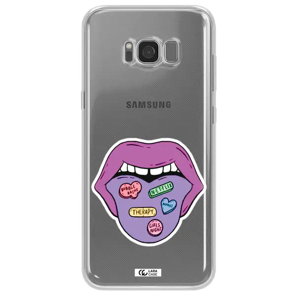a purple lips with different colored hearts on it Samsung S8 Clear TPU Case
