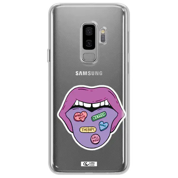 a purple lips with different colored hearts on it Samsung S9 Plus Clear TPU Case