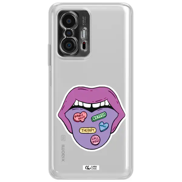 A Purple Lips With Different Colored Hearts On It Xiaomi 11T Clear Tpu Case
