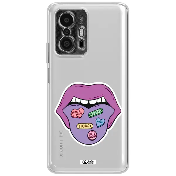 A Purple Lips With Different Colored Hearts On It Xiaomi 11T Pro Clear Tpu Case
