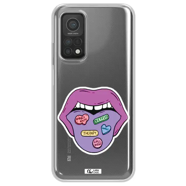 a purple lips with different colored hearts on it Xiaomi Mi 10T Clear TPU Case