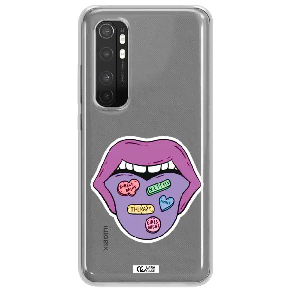 a purple lips with different colored hearts on it Xiaomi Mi Note 10 Lite Clear TPU Case