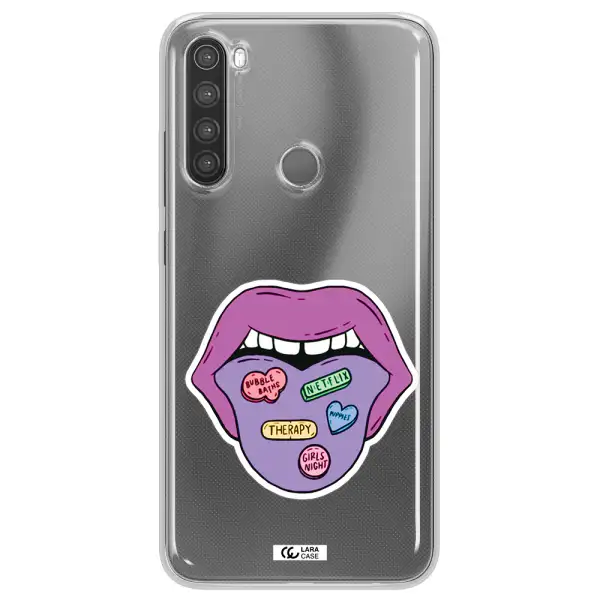a purple lips with different colored hearts on it Xiaomi Note 8 Clear TPU Case