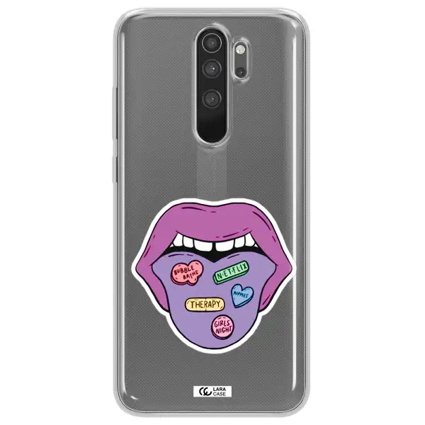 a purple lips with different colored hearts on it Xiaomi Note 8 Pro Clear TPU Case
