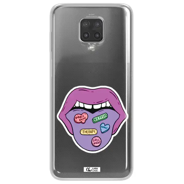 a purple lips with different colored hearts on it Xiaomi Note 9 Pro Clear TPU Case