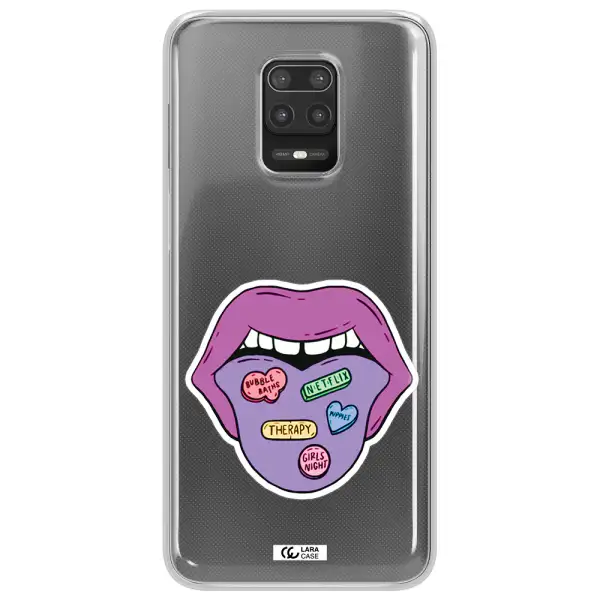 a purple lips with different colored hearts on it Xiaomi Note 9S Clear TPU Case