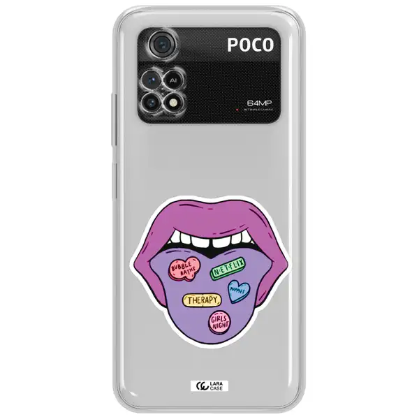 A Purple Lips With Different Colored Hearts On It Xiaomi Poco M4 Pro 4G Clear Tpu Case