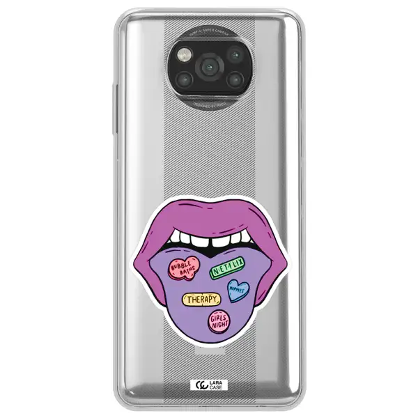 a purple lips with different colored hearts on it Xiaomi Poco X3 Clear TPU Case