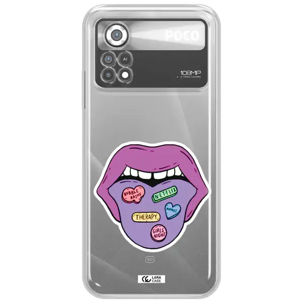 a purple lips with different colored hearts on it Xiaomi Poco X4 Pro Clear TPU Case