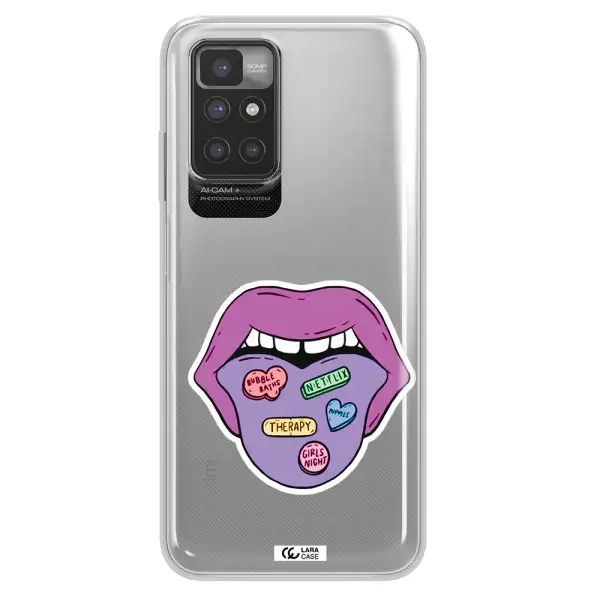 a purple lips with different colored hearts on it Xiaomi Redmi 10 Clear TPU Case