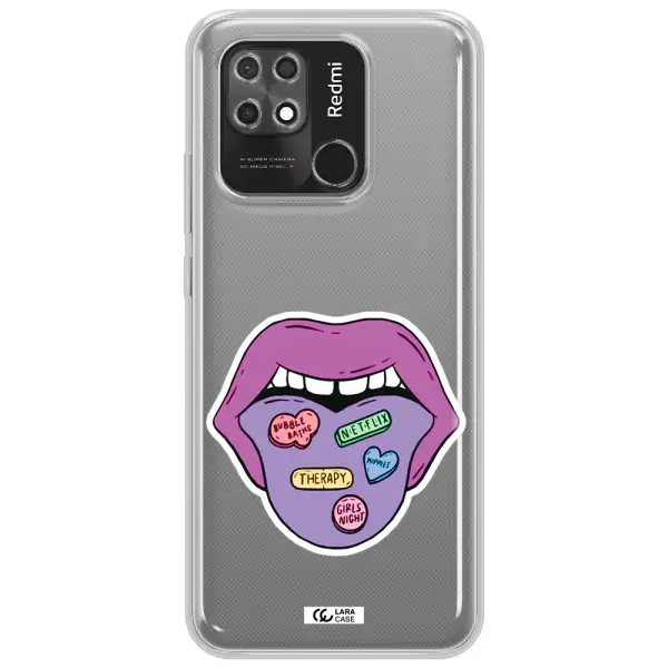 a purple lips with different colored hearts on it Xiaomi Redmi 10C Clear TPU Case