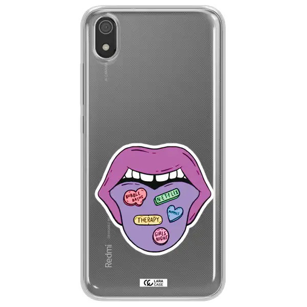 a purple lips with different colored hearts on it Xiaomi Redmi 7A Clear TPU Case