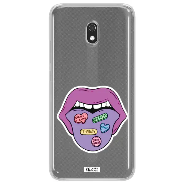 a purple lips with different colored hearts on it Xiaomi Redmi 8A Clear TPU Case