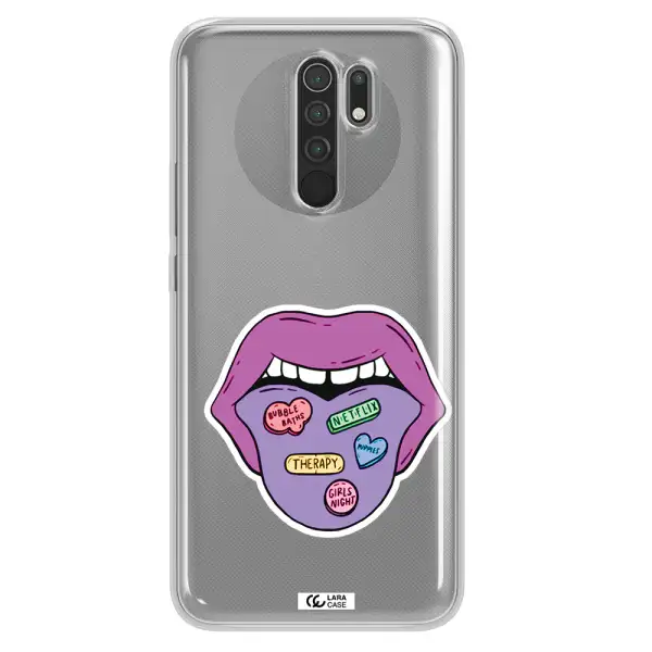 a purple lips with different colored hearts on it Xiaomi Redmi 9 Clear TPU Case