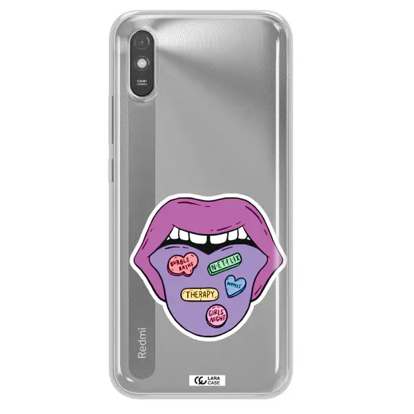 a purple lips with different colored hearts on it Xiaomi Redmi 9A Clear TPU Case