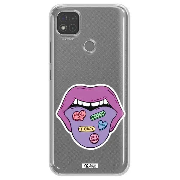 a purple lips with different colored hearts on it Xiaomi Redmi 9C Clear TPU Case