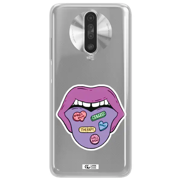 a purple lips with different colored hearts on it Xiaomi Redmi K30 Clear TPU Case