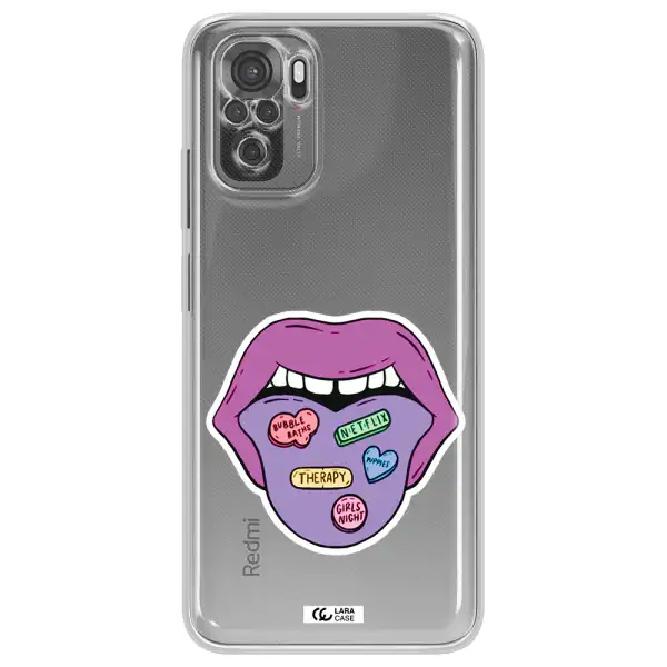 A Purple Lips With Different Colored Hearts On It Xiaomi Redmi Note 10S Clear Tpu Case