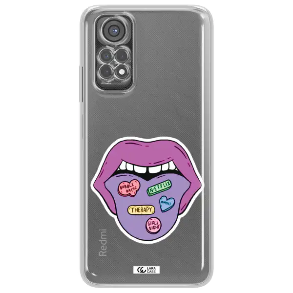 A Purple Lips With Different Colored Hearts On It Xiaomi Redmi Note 11S Clear Tpu Case