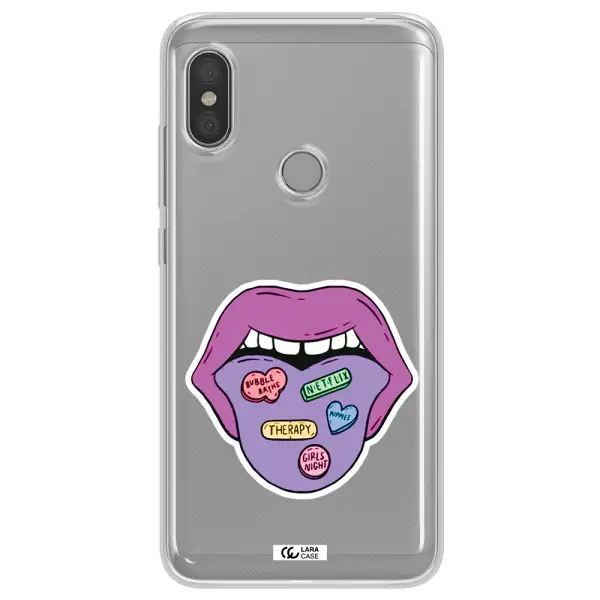 a purple lips with different colored hearts on it Xiaomi Redmi Note 6 Pro Clear TPU Case