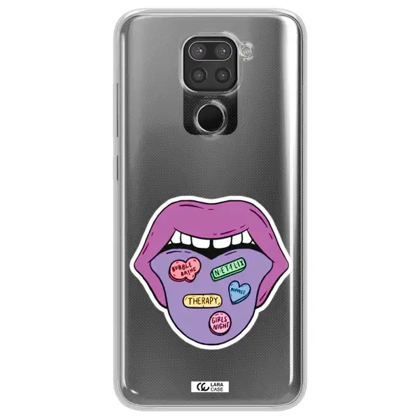 a purple lips with different colored hearts on it Xiaomi Redmi Note 9 Clear TPU Case